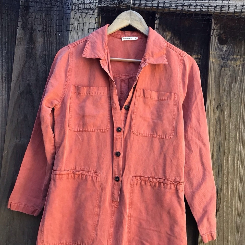 Marine Layer Women's M Coral Red Linen Lyocell Utility Coverall Jumpsuit - Picture 3 of 9